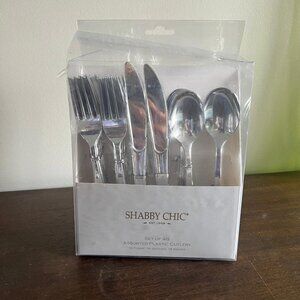Nib Shabby Chic set of 58 assorted songs plastic cutlery silver
